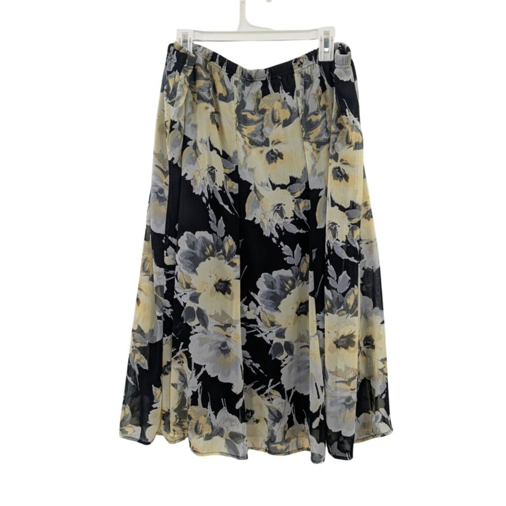Floral Pleated Midi Skirt Women Size 2X Pull On Romantic Cottage Prairie Flowy
